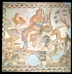 Orpheus playing to the animals, Roman mosaic